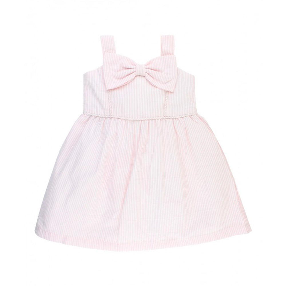 Pink Seersucker Fit & Flare Bow Dress
