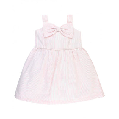 Pink Seersucker Fit & Flare Bow Dress