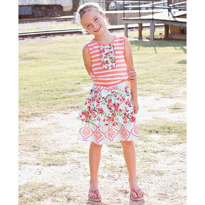 Painted Flowers Mix-Print Skirt