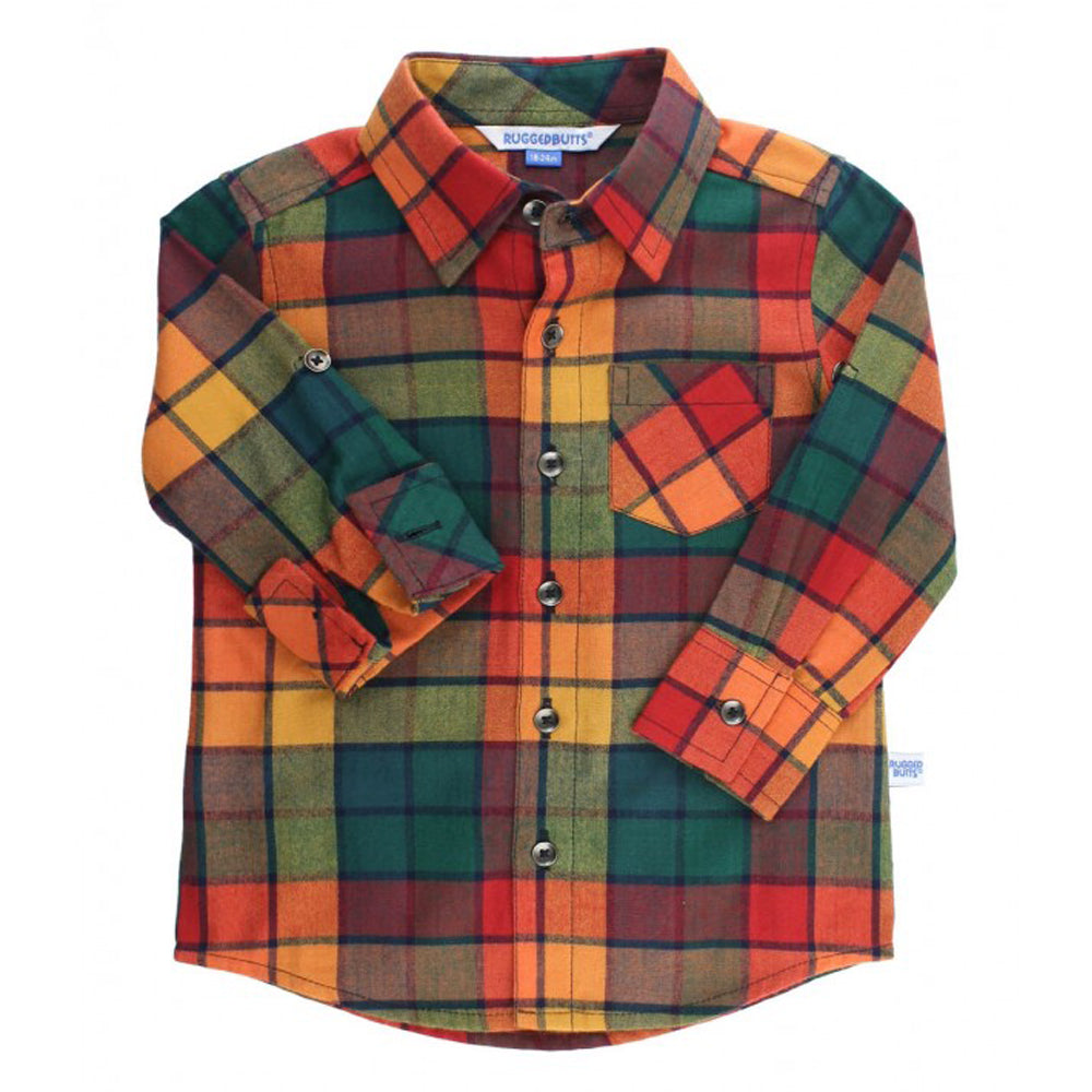 Boys Autumn Rainbow Plaid Button Down Shirt