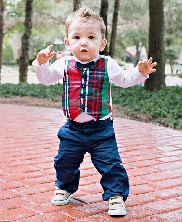 Baby Boys Kennedy Plaid Vest Bodysuit