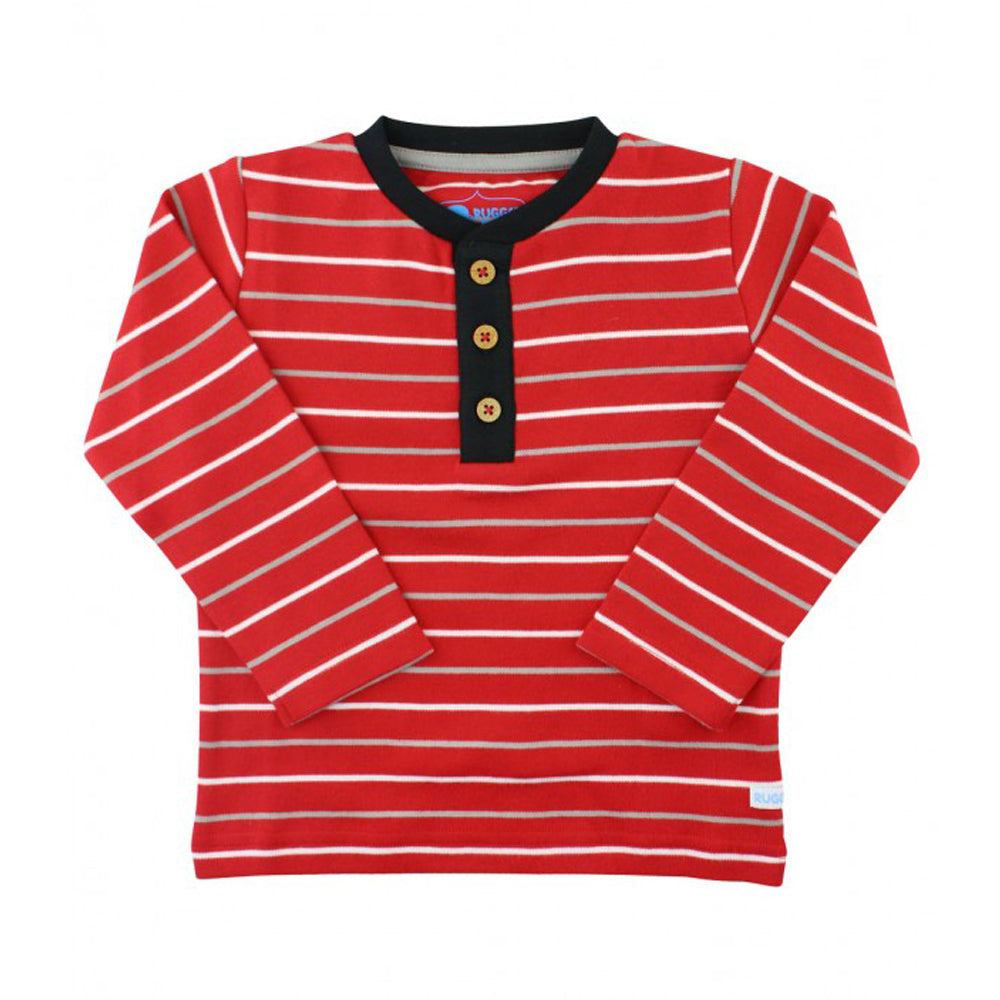 Red Stripe Long Sleeve Henley Tee