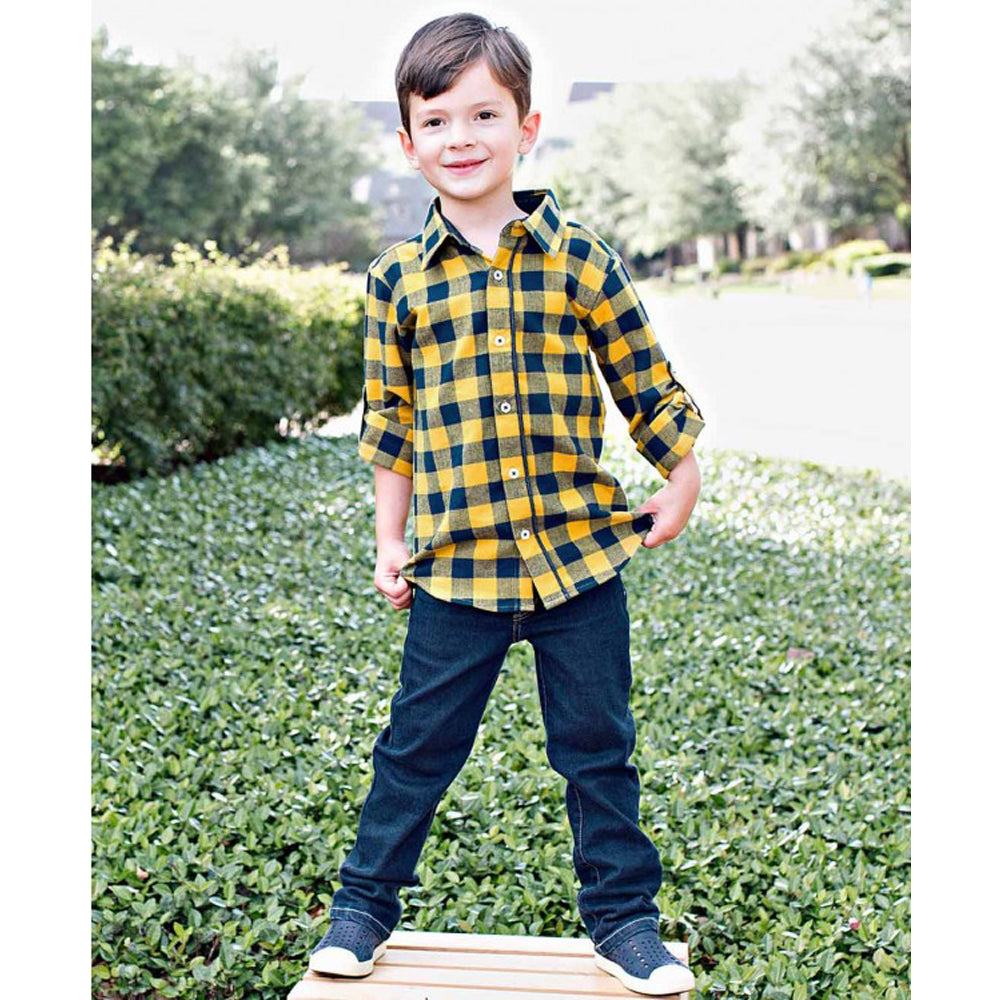 Navy & Mustard Buffalo Plaid Button Down