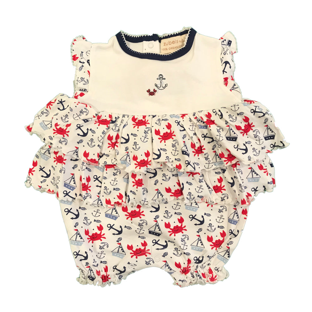 Organic Baby Girls Crab Print French Bubble Romper