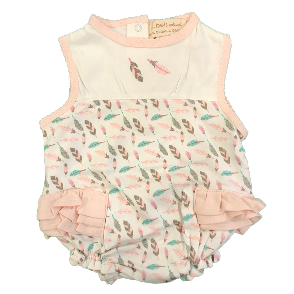 Organic Baby Girls Feather Print Bubble Romper