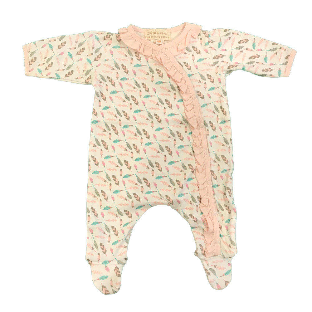 Organic Cotton Baby Girls Feather Print Footie