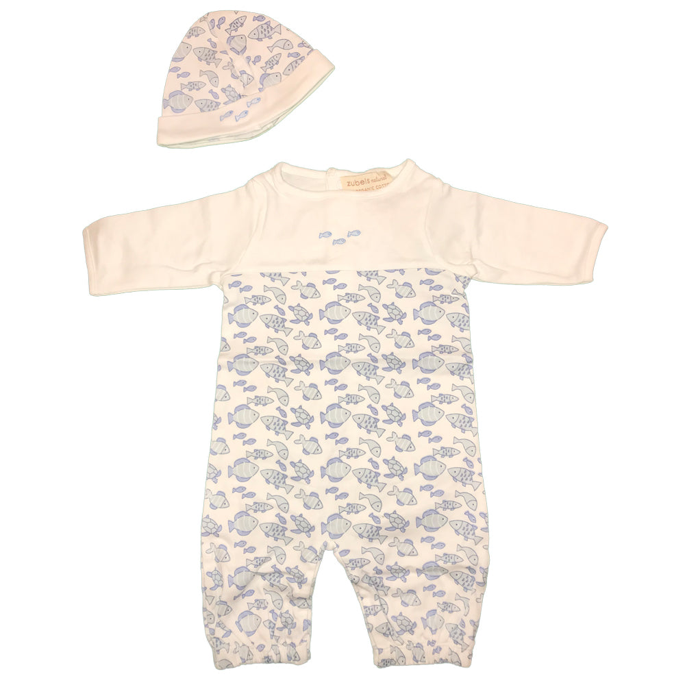 Organic Newborn Boy Fishies Print Nightgown