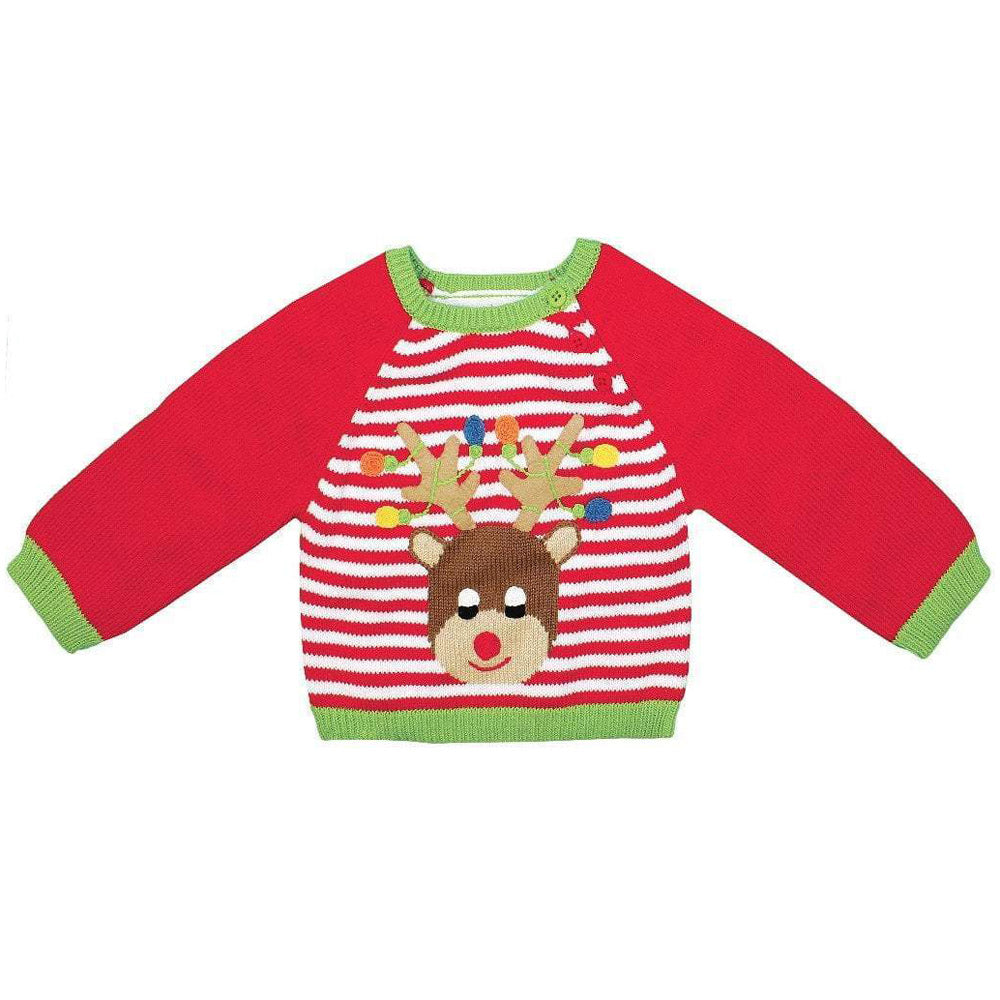 Hand Knit Cotton Reindeer Sweater