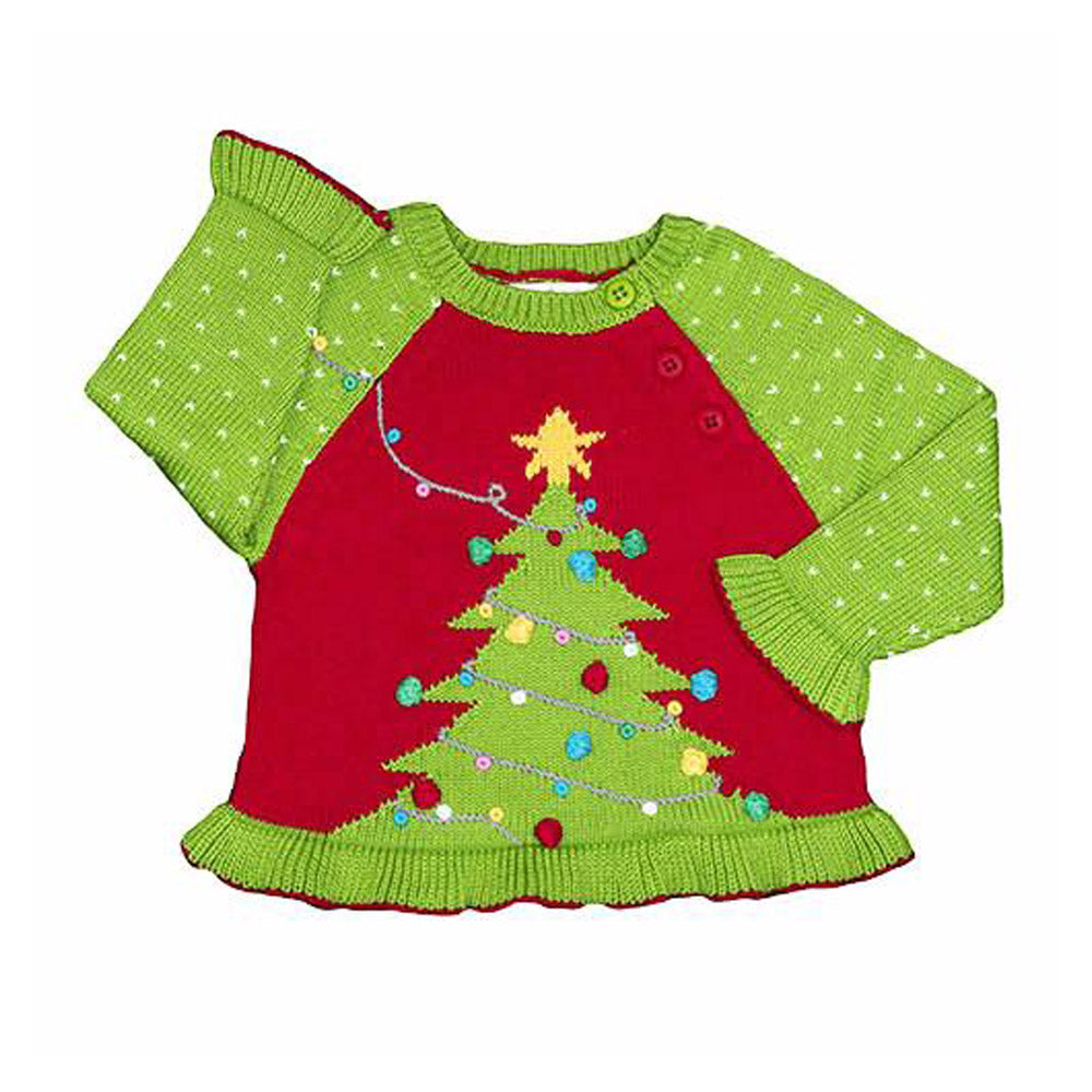 Girls Christmas Tree Cotton Sweater