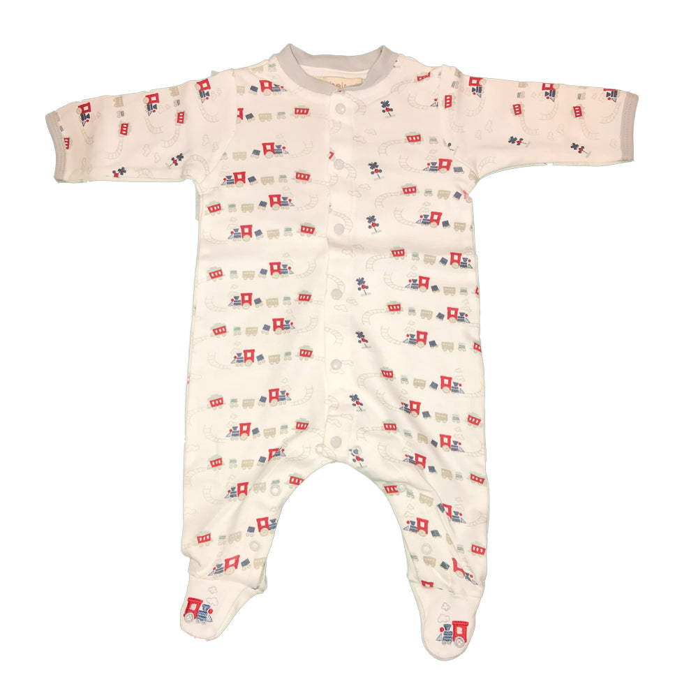 Organic Cotton Baby Boys Train Print Footie