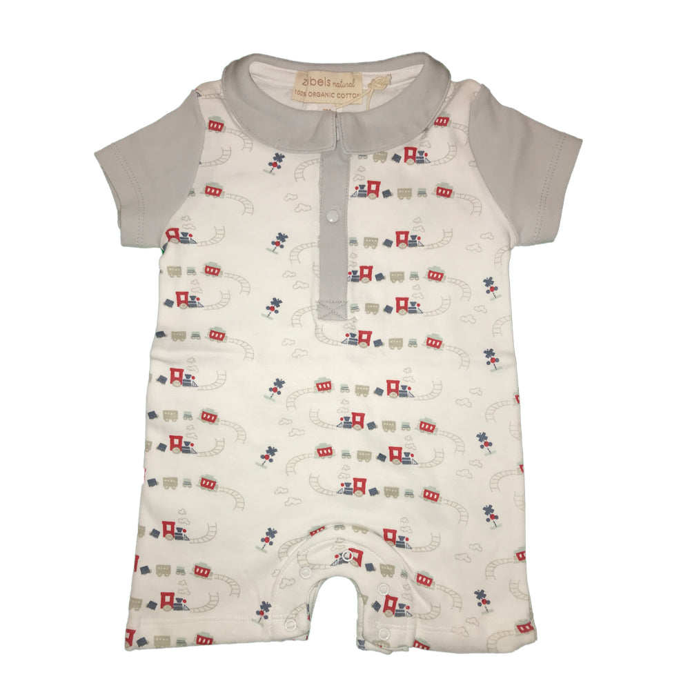 Organic Baby Boys Train Print Romper